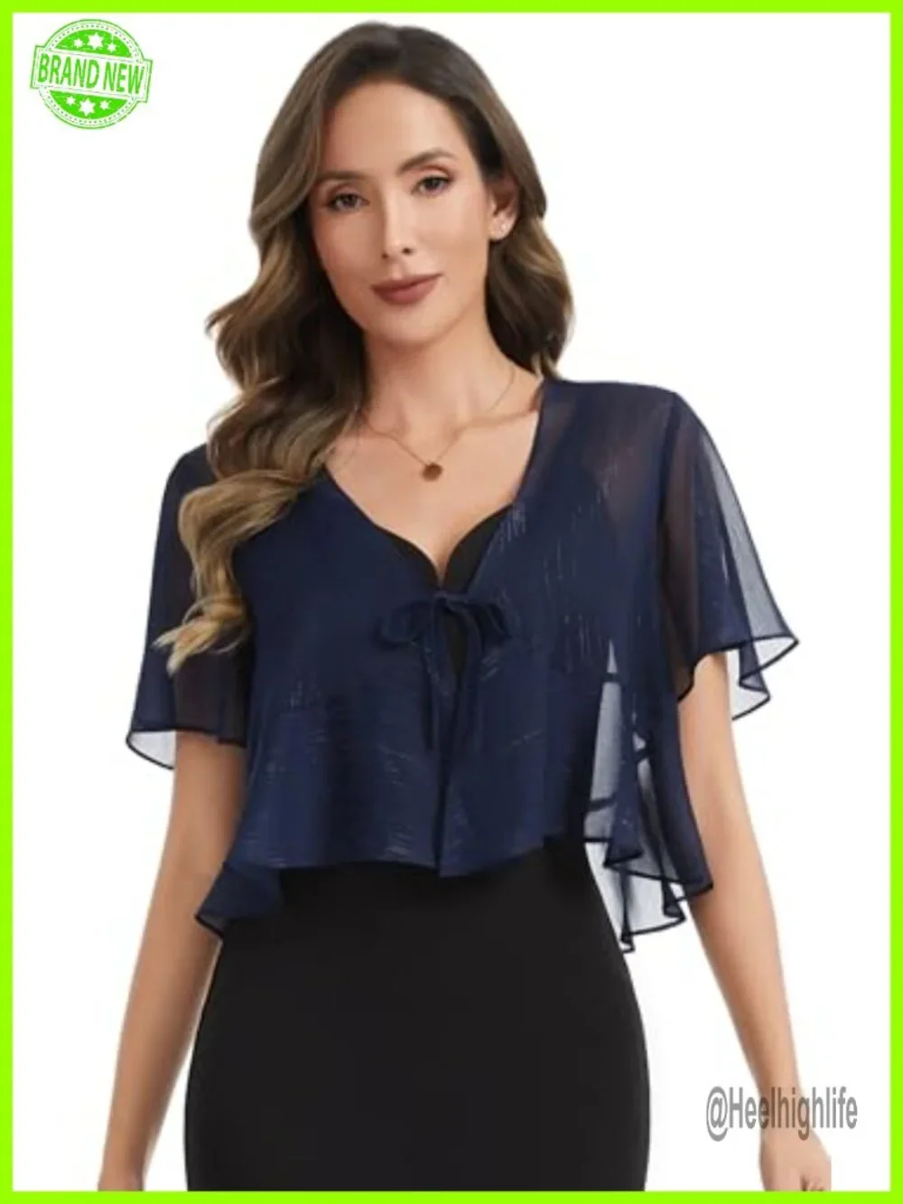 Shiny Chiffon Tie Front Shrug Bolero Cardigan Short Sleeve Sheer
